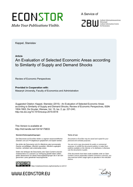An Evaluation of Selected Economic Areas According to Similarity of Supply and Demand Shocks