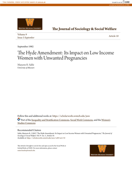 The Hyde Amendment: Its Impact on Low Income 'Aymen with Unwanted Pregnancies