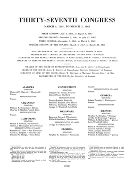 Thirty-Seventh Congress March 4, 1861, to March 3, 1863