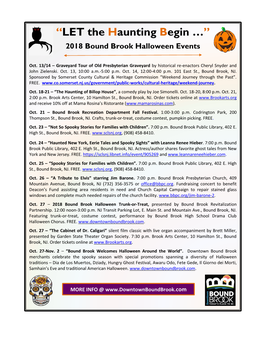 “LET the Haunting Begin …” 2018 Bound Brook Halloween Events
