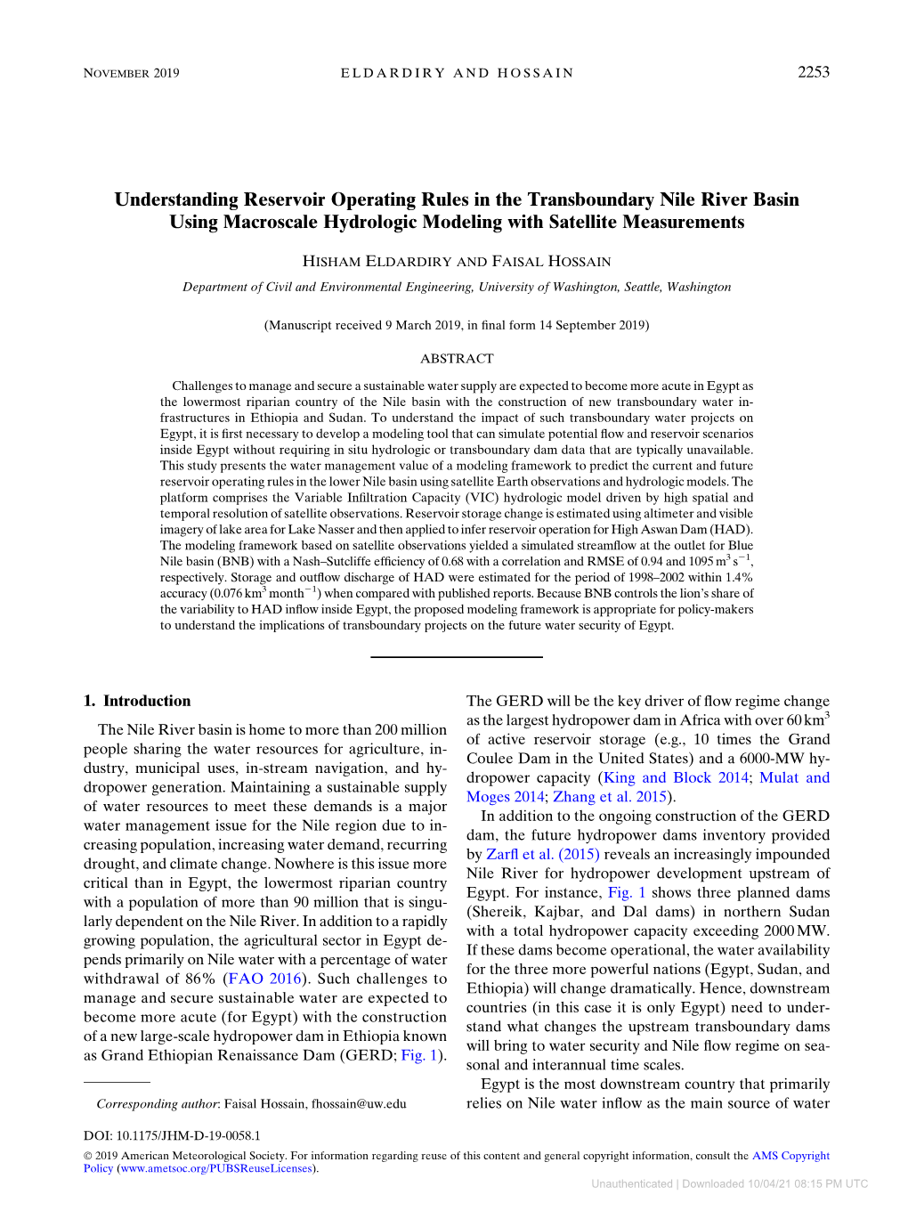 Downloaded 10/04/21 08:15 PM UTC 2254 JOURNAL of HYDROMETEOROLOGY VOLUME 20