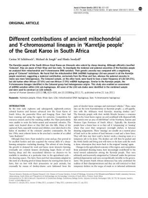 Different Contributions of Ancient Mitochondrial and Y-Chromosomal Lineages in ‘Karretjie People’ of the Great Karoo in South Africa