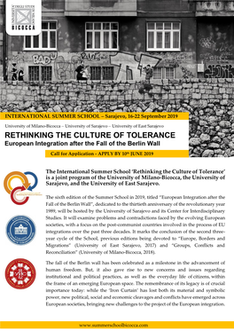 RETHINKING the CULTURE of TOLERANCE European Integration After the Fall of the Berlin Wall