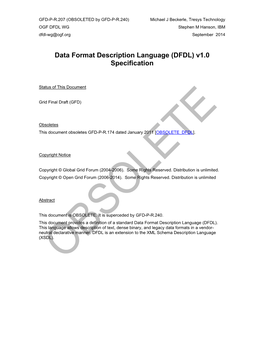 DFDL WG Stephen M Hanson, IBM Dfdl-Wg@Ogf.Org September 2014