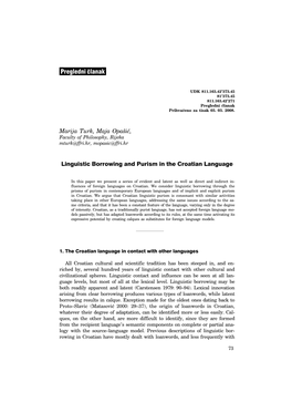 Linguistic Borrowing and Purism in the Croatian Language