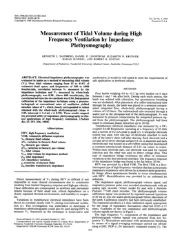 Measurement of Tidal Volume During High Frequency Ventilation by Impedance Plethysmography