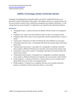 LGBTQ+ Terminology: Gender and Gender Identity