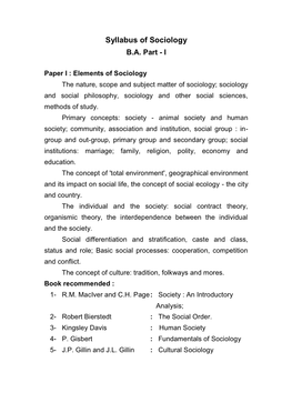 Syllabus of Sociology B.A
