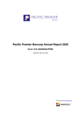Pacific Premier Bancorp Annual Report 2020