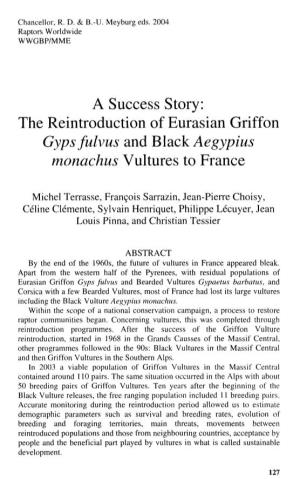 The Reintroduction of Eurasian Griffon Monachus Vultures to France