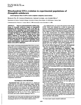 Drosophila Subobscura (Neutral Haplotypes/Fitfess of Mtdna/Nudear-Cytoplasmlc Coadaptation/Natural Selection) MARIANO Fos, M