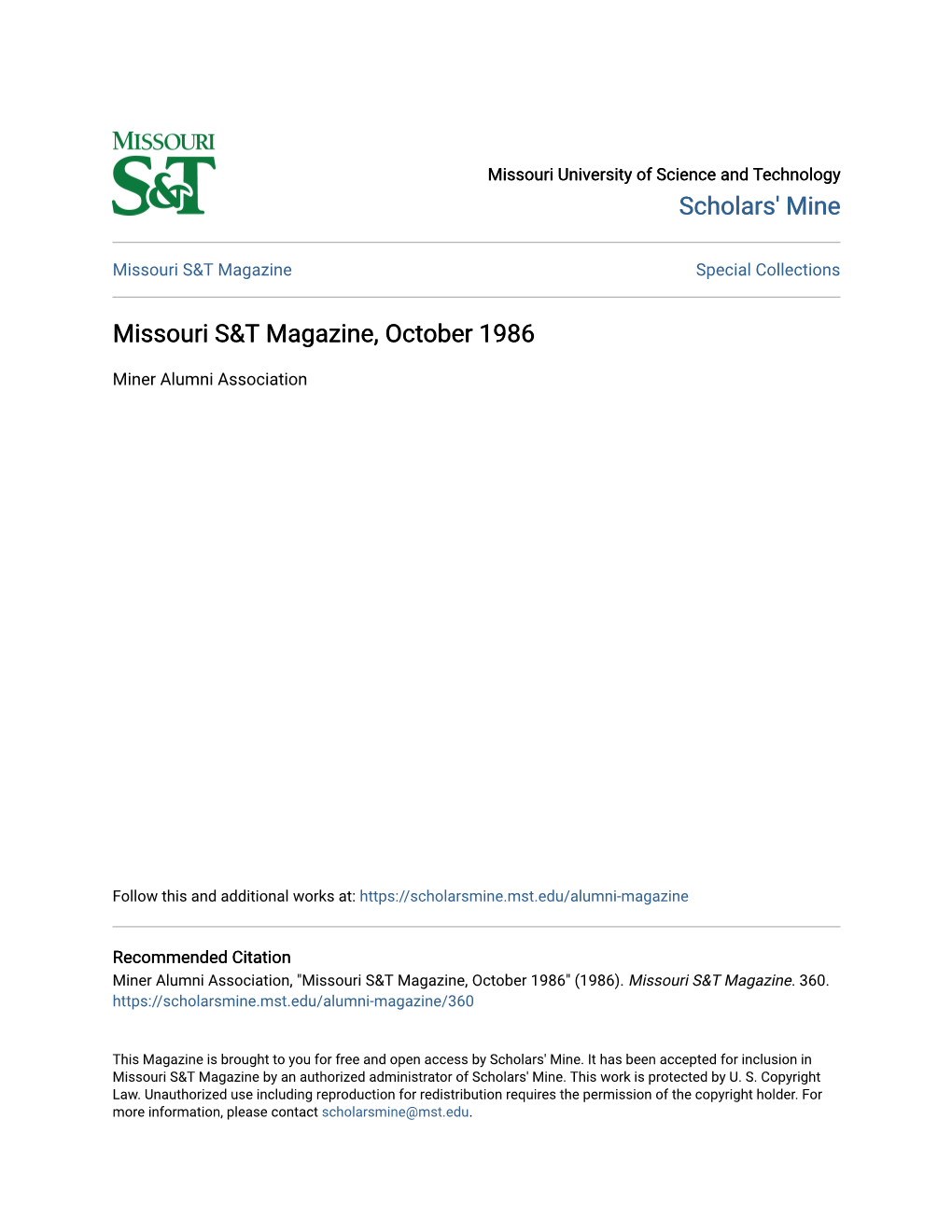 Missouri S&T Magazine, October 1986