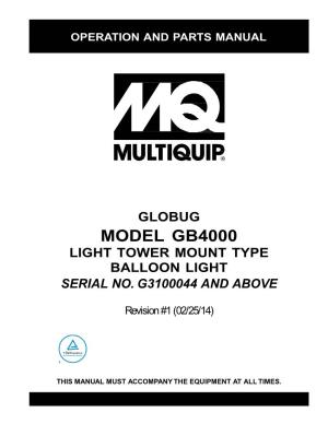 Model Gb4000 Light Tower Mount Type Balloon Light Serial No