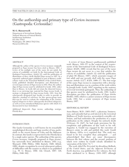 On the Authorship and Primary Type of Cerion Incanum (Gastropoda: Cerionidae)