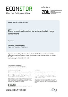 Three Operational Models for Ambidexterity in Large Corporations