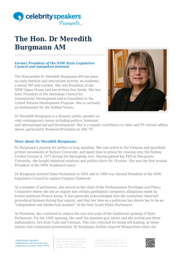 The Hon. Dr Meredith Burgmann AM