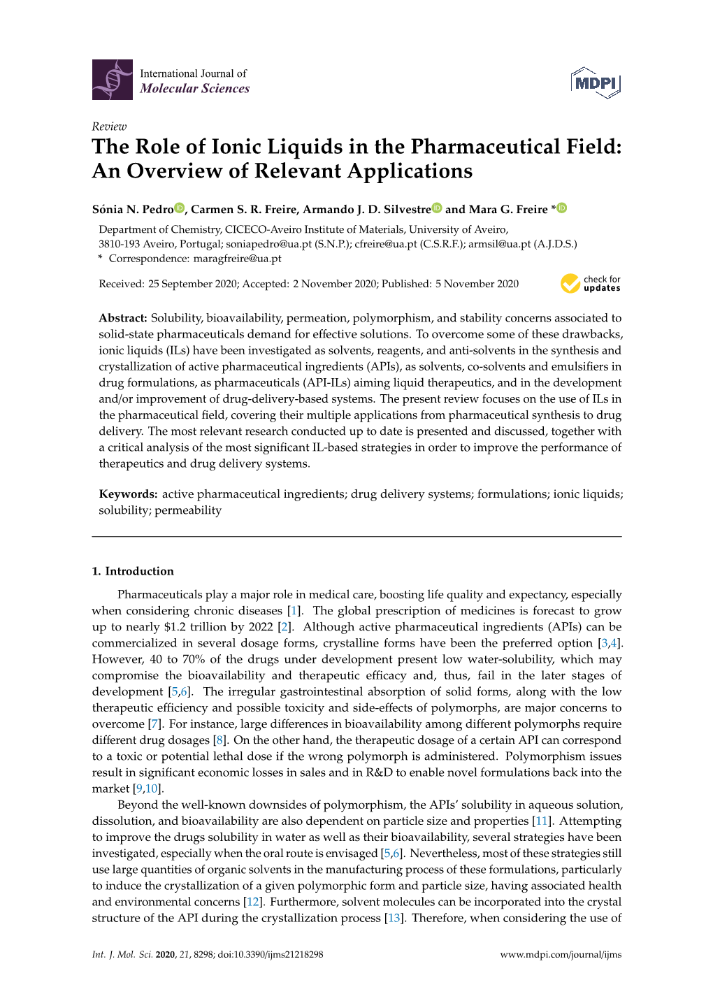 The Role of Ionic Liquids in the Pharmaceutical Field: an Overview of Relevant Applications