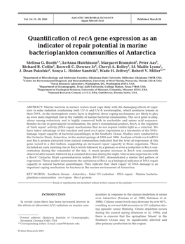 Quantification of Reca Gene Expression As an Indicator of Repair Potential in Marine Bacterioplankton Communities of Antarctica