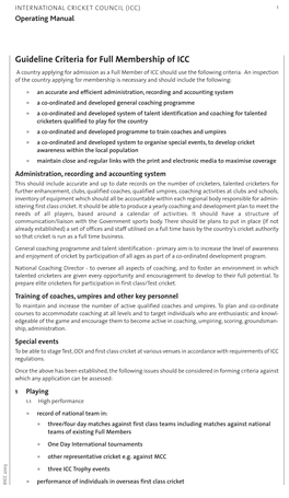 Guideline Criteria for Full Membership of ICC a Country Applying for Admission As a Full Member of ICC Should Use the Following Criteria