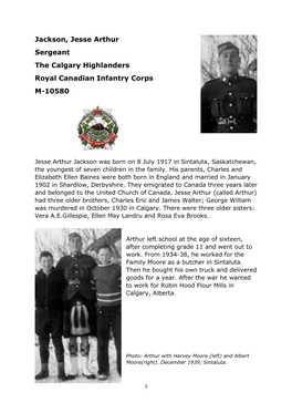 Jackson, Jesse Arthur Sergeant the Calgary Highlanders Royal Canadian Infantry Corps