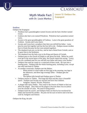 Myth Made Fact Lesson 12: Oedipus the Scapegoat with Dr