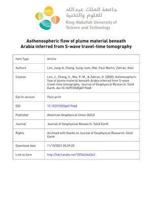 Asthenospheric Flow of Plume Material Beneath Arabia Inferred from S-Wave Travel-Time Tomography