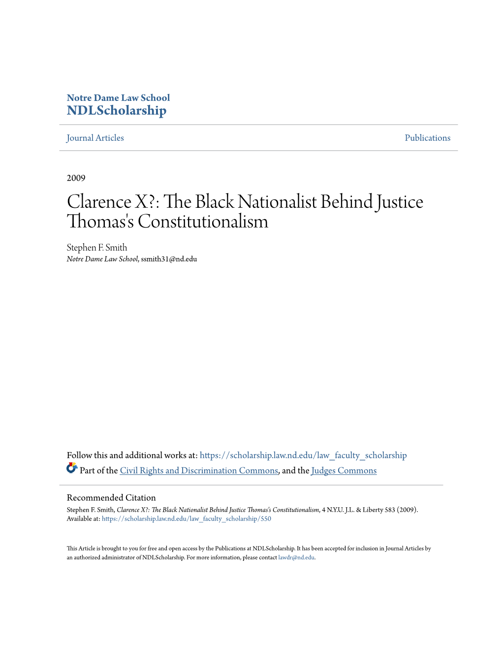 Clarence X?: the Black Nationalist Behind Justice Thomas's Constitutionalism, 4 N.Y.U