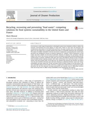 Food Waste”: Competing Solutions for Food Systems Sustainability in the United States and France