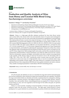 Production and Quality Analysis of Wine from Honey and Coconut Milk Blend Using Saccharomyces Cerevisiae