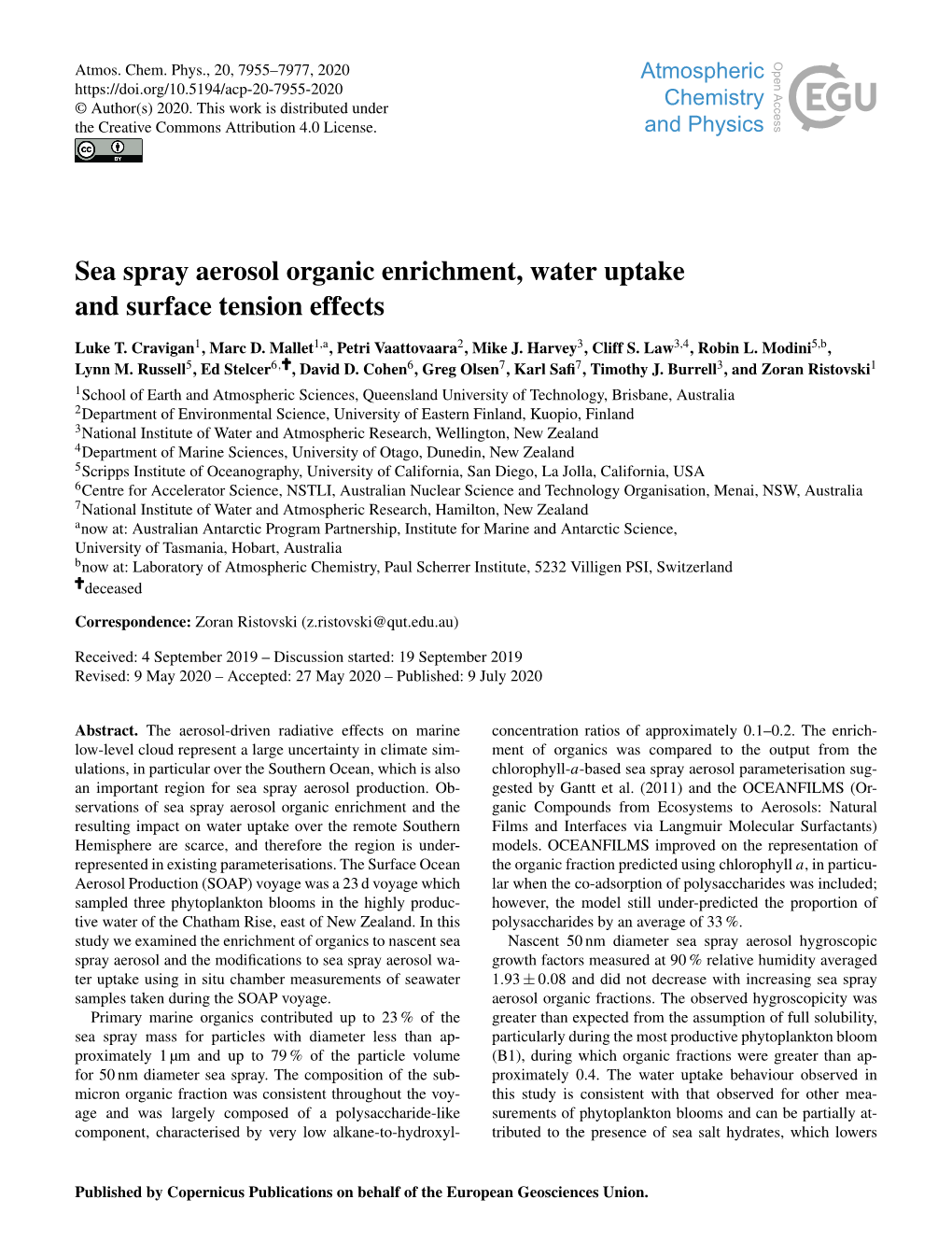 Sea Spray Aerosol Organic Enrichment, Water Uptake and Surface Tension Effects