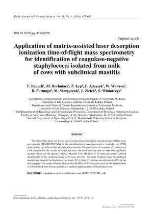 Application of Matrix-Assisted Laser Desorption Ionization Time-Of-Flight Mass Spectrometry for Identification of Coagulase-Nega
