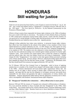 HONDURAS Still Waiting for Justice