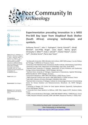 Experimentation Preceding Innovation in a MIS5 Pre-Still Bay Layer from Diepkloof Rock Shelter (South Africa): Emerging Technologies and Symbols