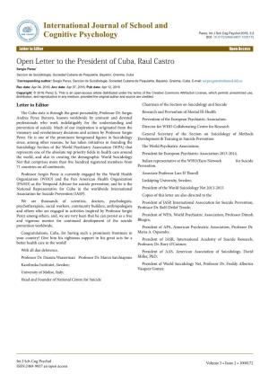 Open Letter to the President of Cuba, Raul Castro