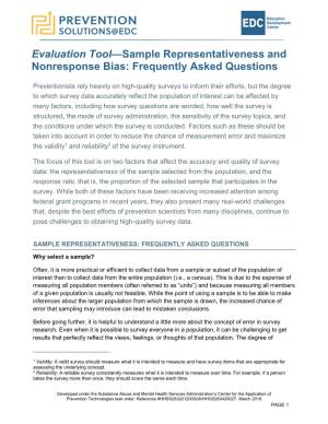 Sample Representativeness and Nonresponse Bias: Frequently Asked Questions