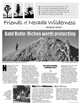 Friends of Nevada Wilderness M a R C H 2 0 0 8 Goldgold Butte:Butte: Richesriches Worthworth Protectingprotecting