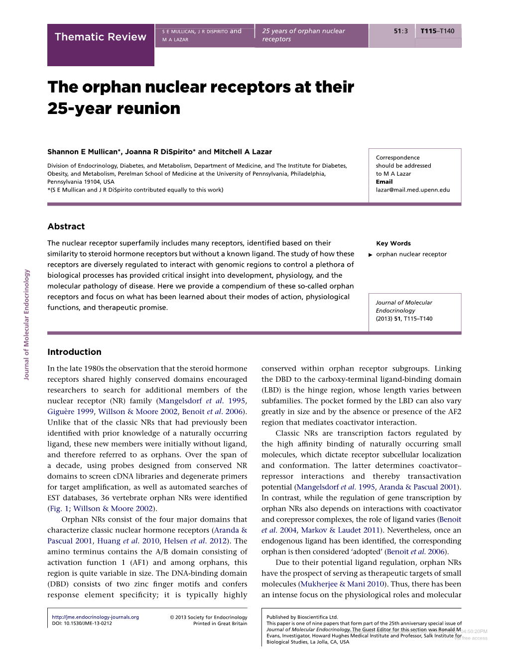 The Orphan Nuclear Receptors at Their 25-Year Reunion