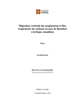 Migration Verticale Du Zooplancton Et Flux Respiratoire De Carbone En Mer De Beaufort (Arctique Canadien)