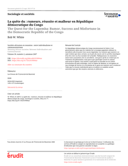 Rumeurs, Réussite Et Malheur En République Démocratique Du Congo