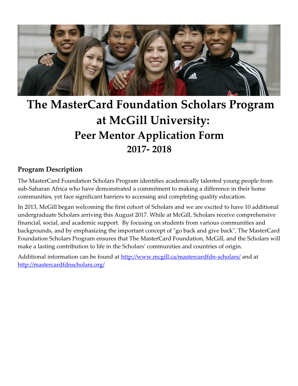 The Mastercard Foundation Scholars Program at Mcgill University