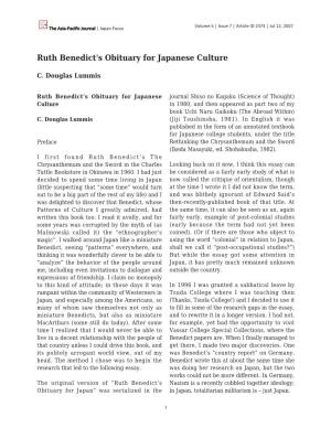 Ruth Benedict's Obituary for Japanese Culture