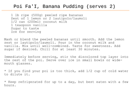 Poi Fa'i, Banana Pudding (Serves 2)