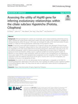 Assessing the Utility of Hsp90 Gene for Inferring Evolutionary Relationships Within the Ciliate Subclass Hypotricha