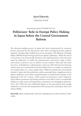 Politicians' Role in Foreign Policy Making in Japan Before the Central