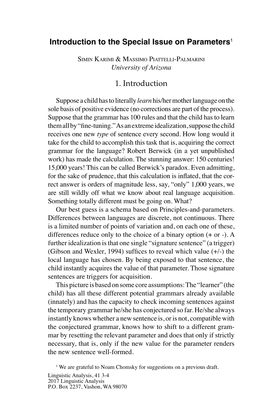 Introduction to the Special Issue on Parameters. Linguistic Analysis