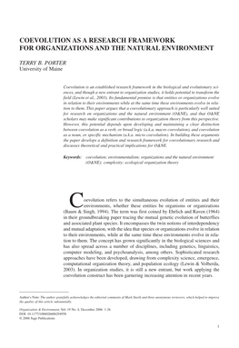 Coevolution As a Research Framework for Organizations and the Natural Environment