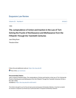 The Jurisprudence of Action and Inaction in the Law of Tort: Solving the Puzzle of Nonfeasance and Misfeasance from the Fifteenth Through the Twentieth Centuries