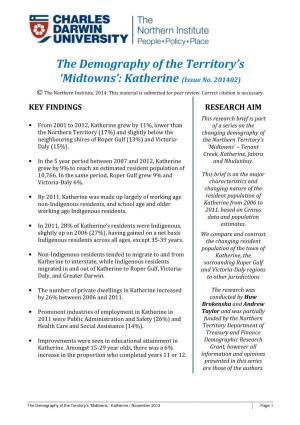 The Demography of the Territory's 'Midtowns': Katherine (Issue No