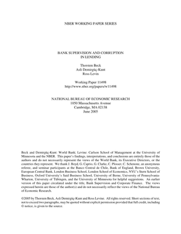 Nber Working Paper Series Bank Supervision And