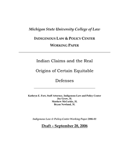 Indian Claims and the Real Origins of Certain Equitable Defenses